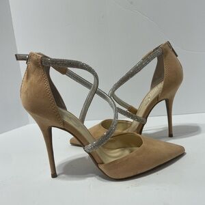 Jessica Simpson Tan and Silver Stiletto Heels